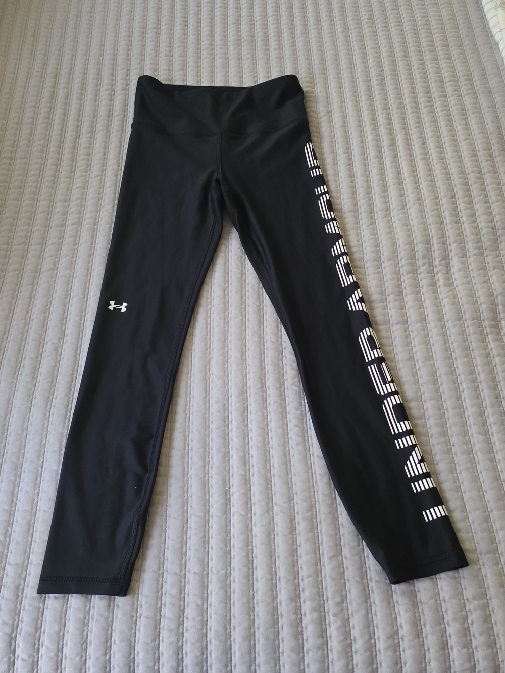 Under Armour Black Girls' Leggings with White Side Lettering